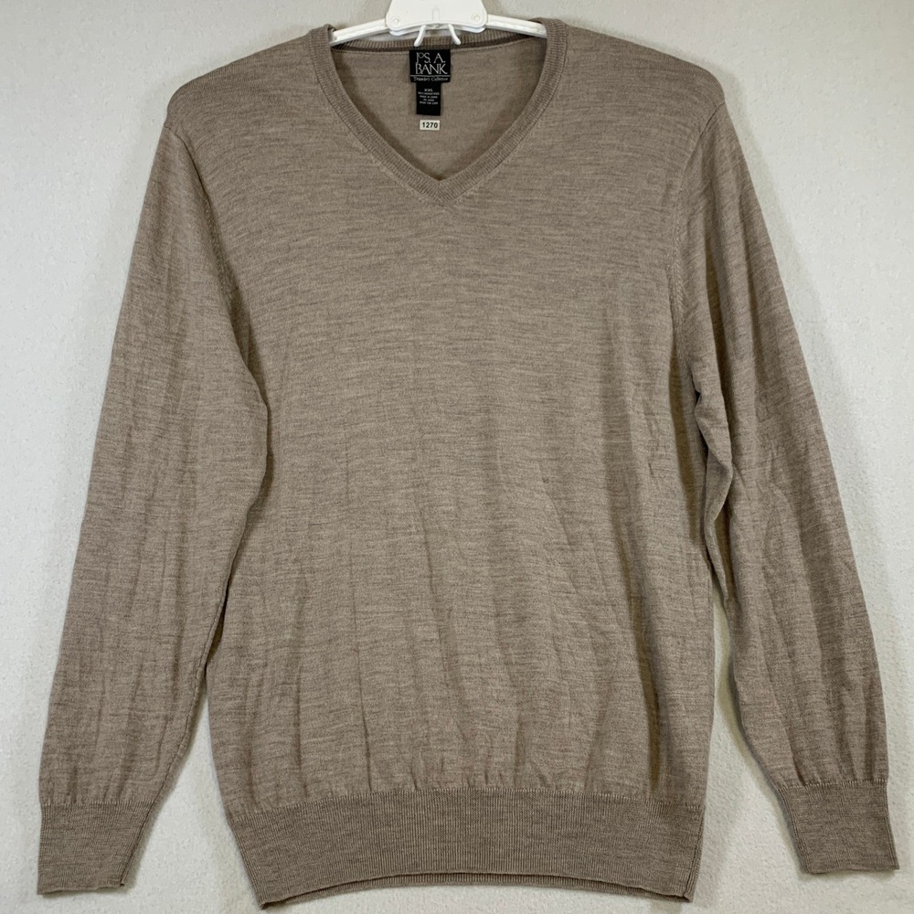 Jos. A. Bank Traveler's Collection Men's Merino Wool V Neck Sweater XXL Taupe - Picture 1 of 9